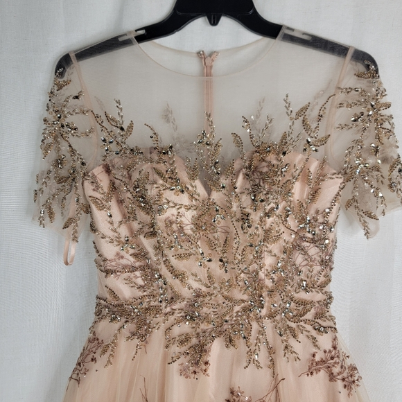 Mac Duggal $998 Size 8 Cap Sleeve Beaded Champagne Blush Pink 79317 Dress - Picture 12 of 14